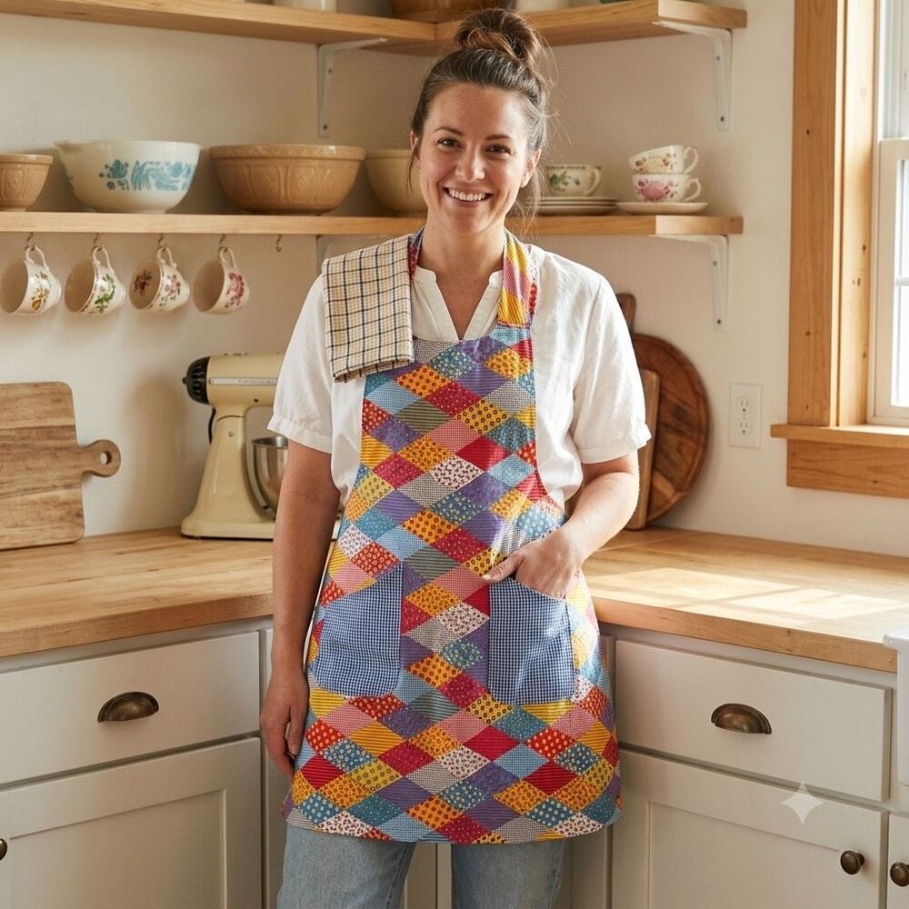 Vintage reversible apron. 1970’s-80’s  gingham patchwork.